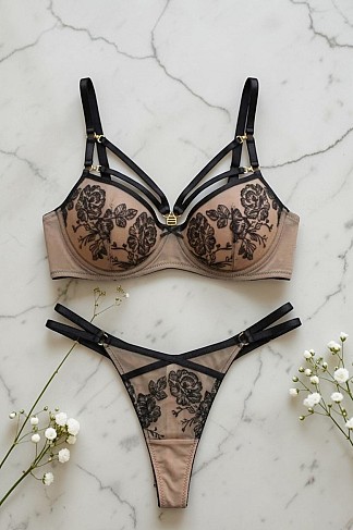 Комплект жіночої білизни без пуш ап (Бренд Mandhari, чорно-бежевий)