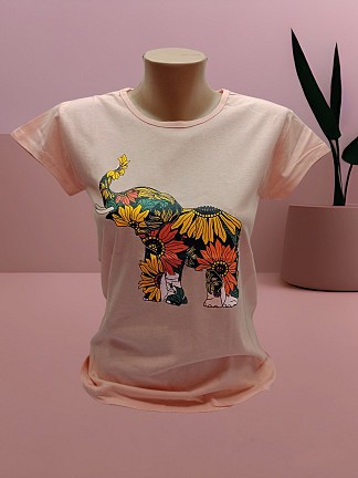 Котонова футболочка з принтом "Слон" пудра (Розмір  S,M,L)