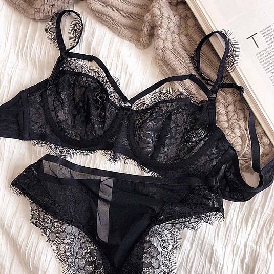 Мереживний чорний комплект жіночої білизни Еnuoanggee без поролону